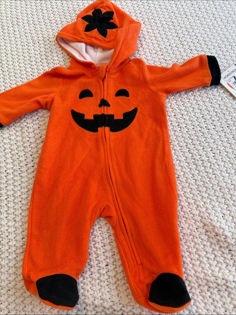 Little Me Orange and Black Pumpkin Hooded Fleece One-Piece